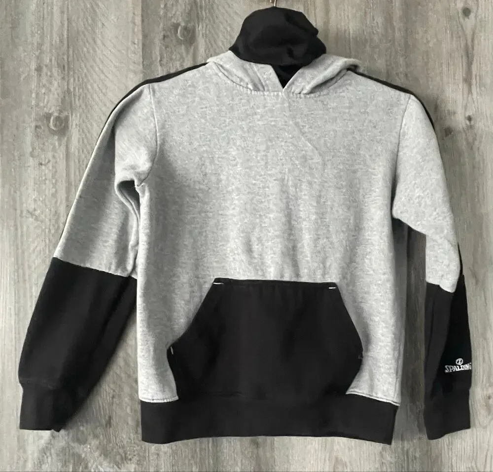 Spalding Boys Hoodie Youth M 10/12 Gray Black Colorblock Pullover Sweatshirt